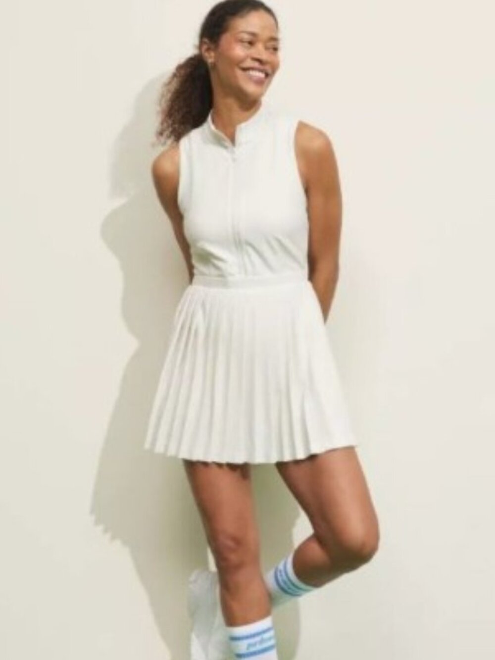 Target X Prince Brand Women's L Pickleball Women's Zip-Front Pleated Dress Cream
